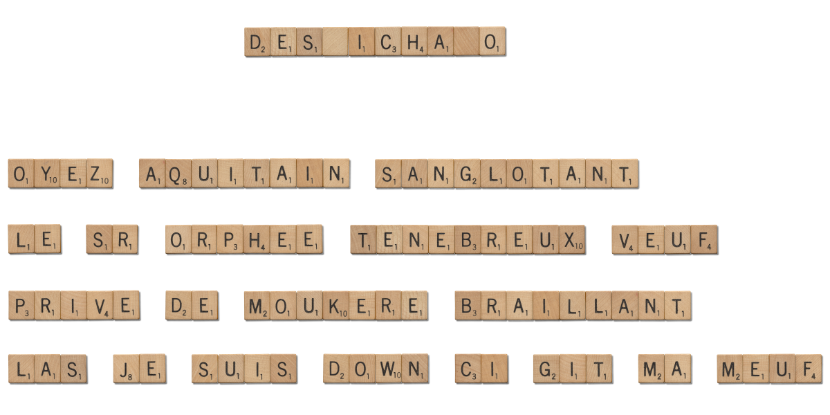 image du panscrabblogramme composé avec de véritables jetons de Scrabble