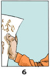 Image 6 : Une main présente un document, sans doute en papier, sur lequel on devine des écritures ou des dessins.