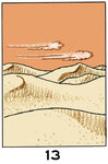 Image 13 : Un paysage désertique avec des dunes, sur lequel souffle un vent matérialisé par ce qui ressemble à deux nuages de poussière.